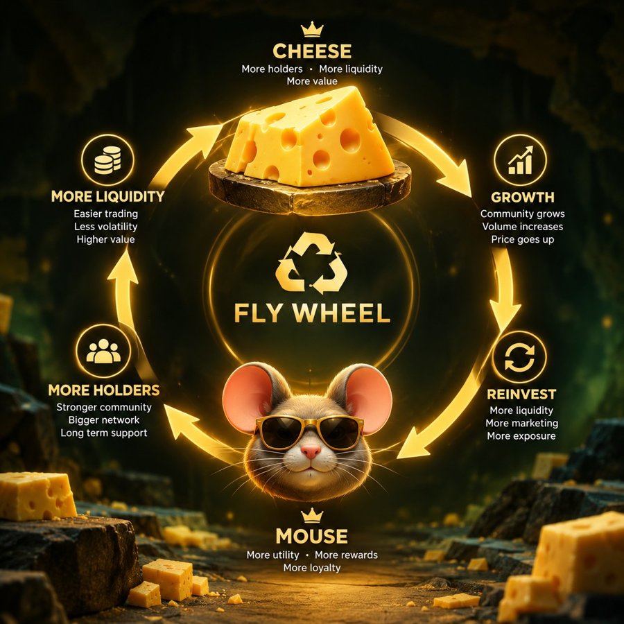 The CHEESE flywheel: more holders, more liquidity, growth, reinvest